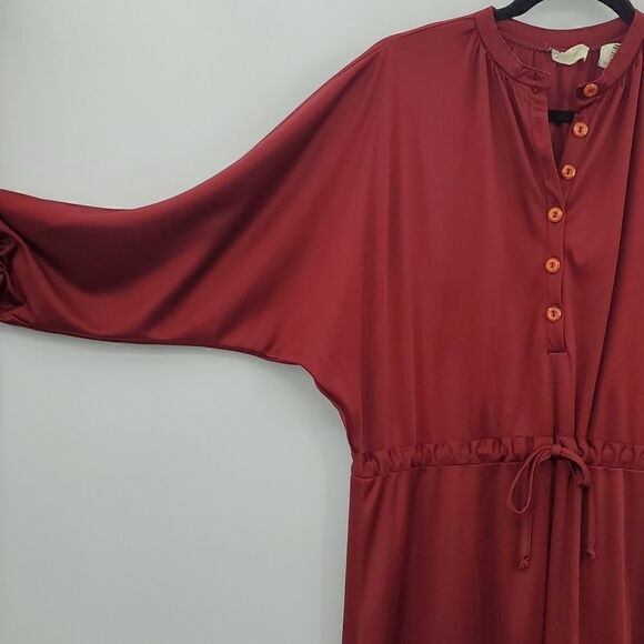 Chipper 70s 80s Long Sleeve Dress Button up Front and Drawstring Waist Vintage - Picture 4 of 16